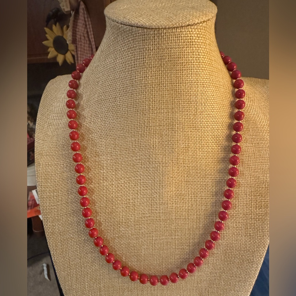 Vintage 80s red and gold Napier acrylic bead necklace